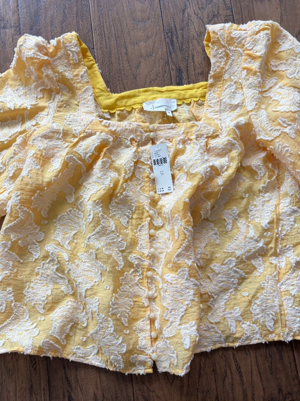NWT VIntage Anthropologie Embroidered Yellow Summer Peasant blouse